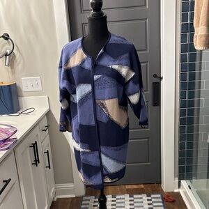 Chico's Blue and Beige Geometric Jacket
